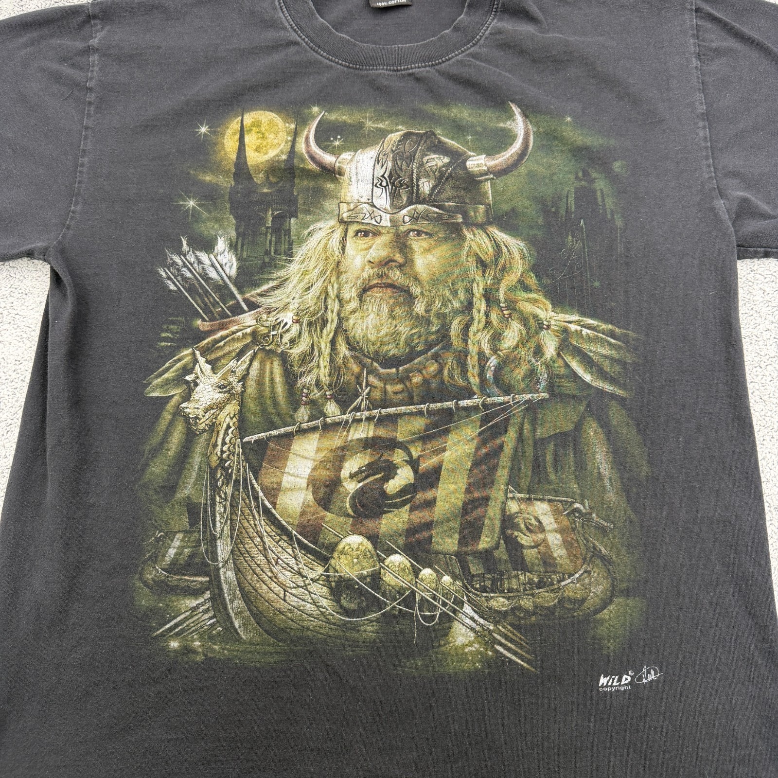 Wild Viking Shirt Mens Large Black Nordic Warrior Valhalla Dragon Boat Battle — image 4 of 8